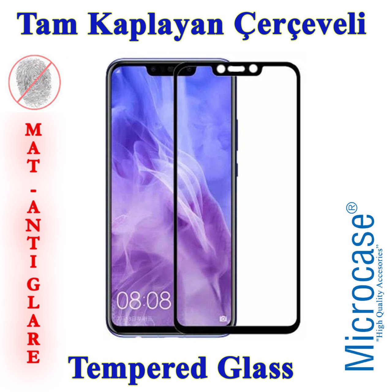 Microcase Huawei Mate 20 Lite Tam Kaplayan Çerçeveli Tempered Ekran Koruyucu - MAT SİYAH