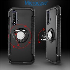 Microcase Huawei Honor 20 - Nova 5T Yüzük Standlı Armor Silikon Kılıf - Siyah