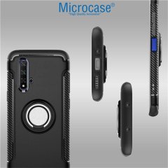 Microcase Huawei Honor 20 - Nova 5T Yüzük Standlı Armor Silikon Kılıf - Siyah