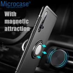 Microcase Huawei Honor 20 - Nova 5T Yüzük Standlı Armor Silikon Kılıf - Siyah