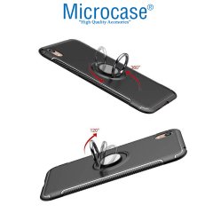 Microcase Huawei Honor 8S Yüzük Standlı Armor Silikon Kılıf - Siyah + Tempered Glass Cam Koruma