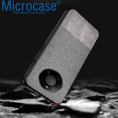 Microcase Huawei Mate 40 Fabrik Serisi Kumaş ve Deri Desen Kılıf - Gri