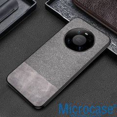 Microcase Huawei Mate 40 Fabrik Serisi Kumaş ve Deri Desen Kılıf - Gri