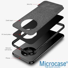 Microcase Huawei Mate 40 Fabrik Serisi Kumaş ve Deri Desen Kılıf - Gri