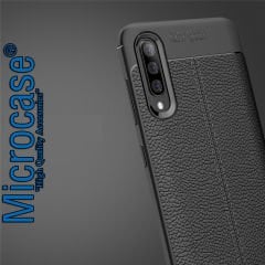 Microcase Samsung Galaxy A50 Leather Tpu Silikon Kılıf - Siyah + Tempered Glass Cam Koruma (SEÇENEKLİ)