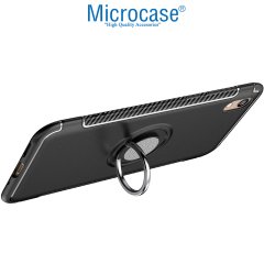 Microcase Huawei Honor 8S Yüzük Standlı Armor Silikon Kılıf - Siyah