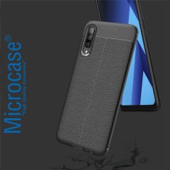 Microcase Samsung Galaxy A50 Leather Tpu Silikon Kılıf - Siyah + Tempered Glass Cam Koruma (SEÇENEKLİ)