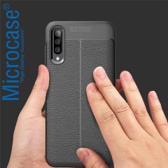 Microcase Samsung Galaxy A50 Leather Tpu Silikon Kılıf - Siyah + Tempered Glass Cam Koruma (SEÇENEKLİ)