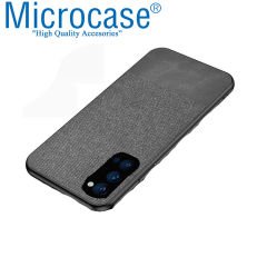 Microcase Oppo Reno 4 4G Fabrik Serisi Kumaş ve Deri Desen Kılıf - Gri