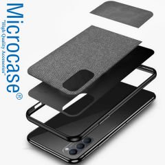 Microcase Oppo Reno 4 4G Fabrik Serisi Kumaş ve Deri Desen Kılıf - Gri