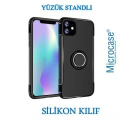 Microcase iPhone 11 Yüzük Standlı Armor Silikon Kılıf - Siyah