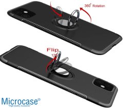 Microcase iPhone 11 Yüzük Standlı Armor Silikon Kılıf - Siyah