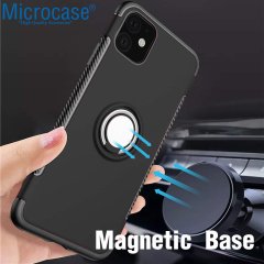Microcase iPhone 11 Yüzük Standlı Armor Silikon Kılıf - Siyah