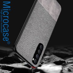Microcase Oppo Reno 4 Pro Fabrik Serisi Kumaş ve Deri Desen Kılıf - Gri