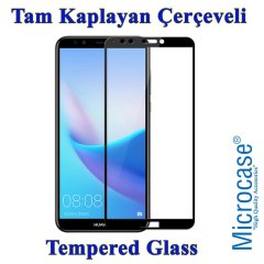 Huawei Y7 Pro 2018 Tam Kaplayan Çerçeveli Tempered Cam - Siyah