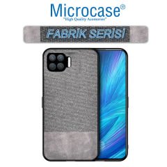 Microcase Oppo Reno 4 Lite Fabrik Serisi Kumaş ve Deri Desen Kılıf - Gri