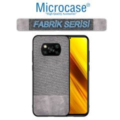 Microcase Xiaomi Poco X3 NFC Fabrik Serisi Kumaş ve Deri Desen Kılıf - Gri