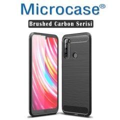 Microcase Xiaomi Redmi Note 8T Brushed Carbon Fiber Silikon Kılıf - Siyah + Tempered Glass Cam Koruma