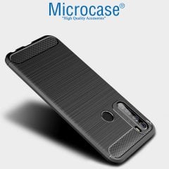 Microcase Xiaomi Redmi Note 8T Brushed Carbon Fiber Silikon Kılıf - Siyah + Tempered Glass Cam Koruma