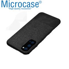 Microcase Oppo Reno 4 4G Fabrik Serisi Kumaş ve Deri Desen Kılıf - Siyah