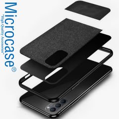 Microcase Oppo Reno 4 4G Fabrik Serisi Kumaş ve Deri Desen Kılıf - Siyah