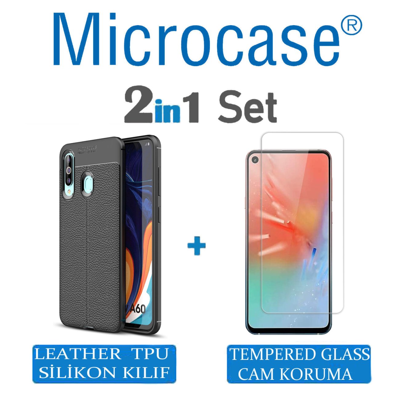 Microcase Samsung Galaxy A60 Leather Tpu Silikon Kılıf - Siyah + Tempered Glass Cam Koruma (SEÇENEKLİ)