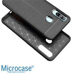 Microcase Samsung Galaxy A60 Leather Tpu Silikon Kılıf - Siyah + Tempered Glass Cam Koruma (SEÇENEKLİ)