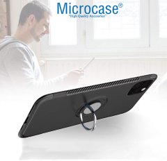 Microcase iPhone 11 Pro Max Yüzük Standlı Armor Silikon Kılıf - Siyah