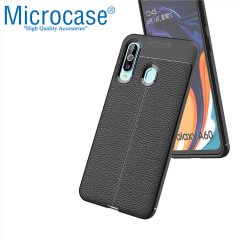 Microcase Samsung Galaxy A60 Leather Tpu Silikon Kılıf - Siyah + Tempered Glass Cam Koruma (SEÇENEKLİ)