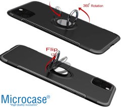 Microcase iPhone 11 Pro Max Yüzük Standlı Armor Silikon Kılıf - Siyah