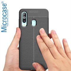 Microcase Samsung Galaxy A60 Leather Tpu Silikon Kılıf - Siyah + Tempered Glass Cam Koruma (SEÇENEKLİ)