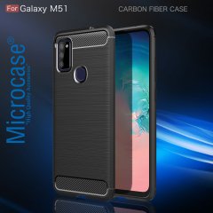 Microcase Samsung Galaxy M51 Brushed Carbon Fiber Silikon Kılıf - Siyah