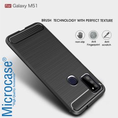 Microcase Samsung Galaxy M51 Brushed Carbon Fiber Silikon Kılıf - Siyah
