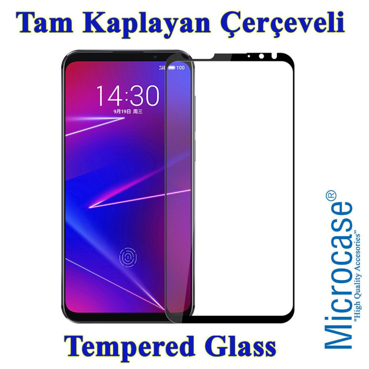 Meizu 16X Tam Kaplayan Çerçeveli Tempered Cam - Siyah