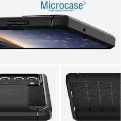 Microcase Samsung Galaxy Note 20 Brushed Carbon Fiber Silikon Kılıf - Siyah