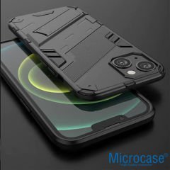 Microcase Apple iPhone 14 Plus Matrix Serisi Armor Standlı Perfect Koruma Kılıf - Siyah