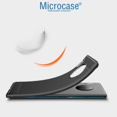 Microcase Huawei Mate 30 Pro Brushed Carbon Fiber Silikon Kılıf - Siyah + 3D Curved Tempered Cam