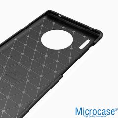 Microcase Huawei Mate 30 Pro Brushed Carbon Fiber Silikon Kılıf - Siyah + 3D Curved Tempered Cam