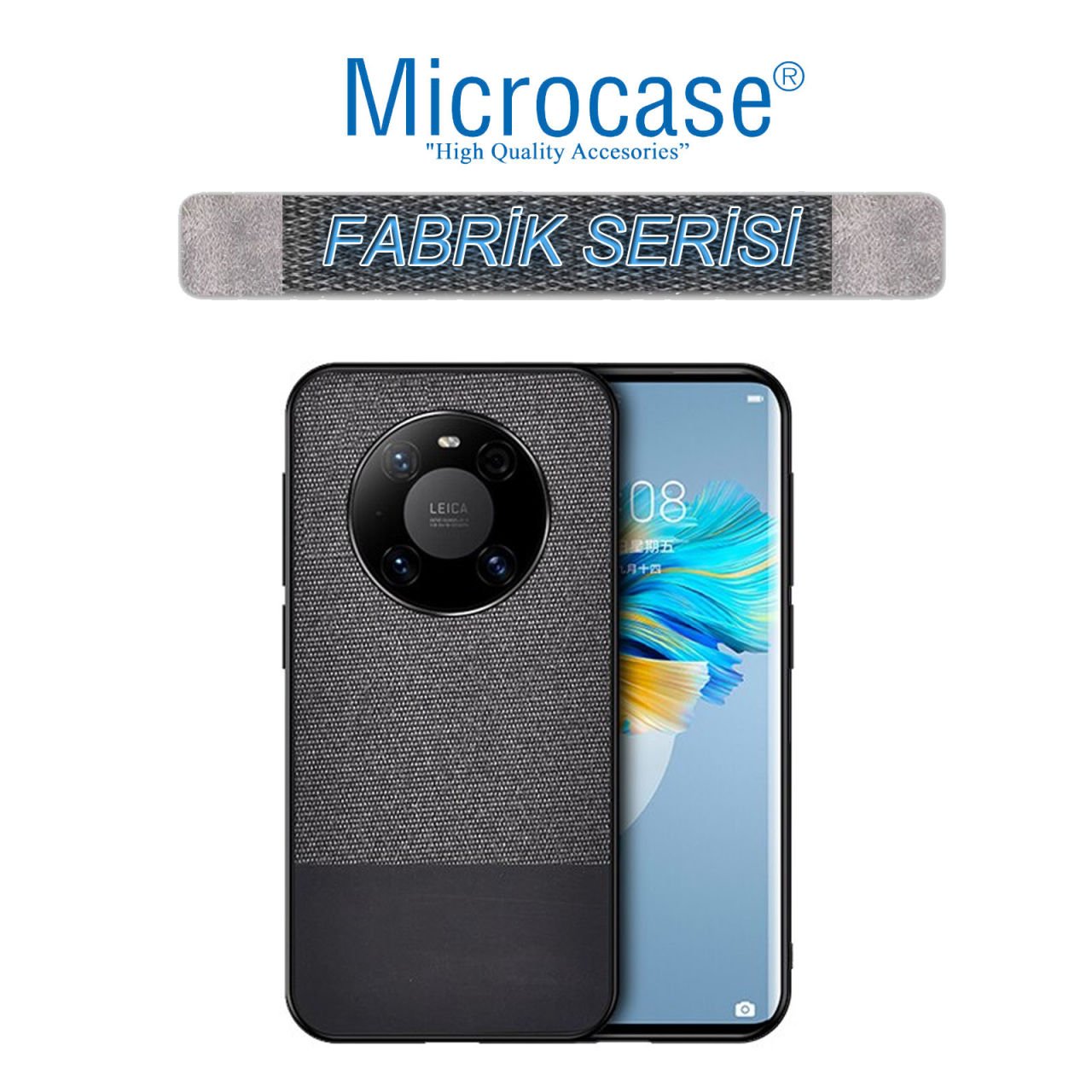 Microcase Huawei Mate 40 Pro Fabrik Serisi Kumaş ve Deri Desen Kılıf - Siyah