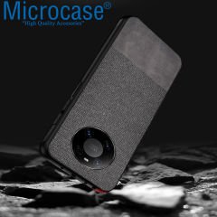 Microcase Huawei Mate 40 Pro Fabrik Serisi Kumaş ve Deri Desen Kılıf - Siyah