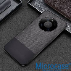 Microcase Huawei Mate 40 Pro Fabrik Serisi Kumaş ve Deri Desen Kılıf - Siyah