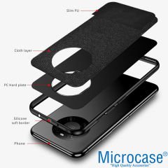 Microcase Huawei Mate 40 Pro Fabrik Serisi Kumaş ve Deri Desen Kılıf - Siyah