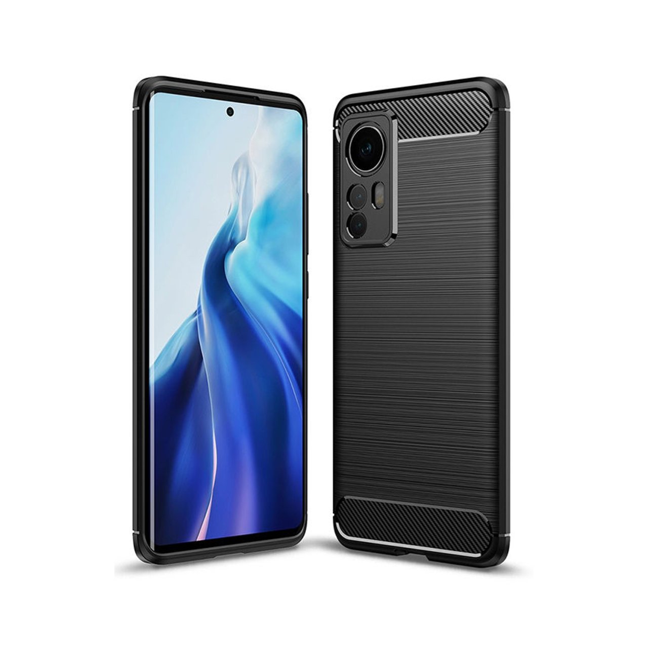 Microcase Xiaomi 12S Brushed Carbon Fiber Silikon Kılıf - Siyah