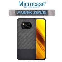 Microcase Xiaomi Poco X3 NFC Fabrik Serisi Kumaş ve Deri Desen Kılıf - Siyah