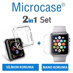 Apple Watch Seri 4 44 mm Silikon Kılıf Şeffaf + Nano Glass Film