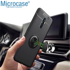 Microcase Realme X2 Pro Focus Serisi Yüzük Standlı Silikon Kılıf - Siyah