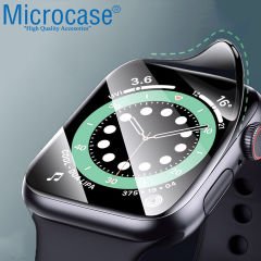 Microcase Apple Watch SE 2022 44 mm Tam Kaplayan Kavisli Ekran Koruyucu 3D Pet Film - Siyah