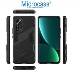 Microcase Xiaomi 12S Matrix Serisi Armor Standlı Perfect Koruma Kılıf -Siyah