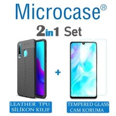 Microcase Huawei P30 Lite Leather Tpu Silikon Kılıf - Siyah + Tempered Glass Cam Koruma (SEÇENEKLİ)