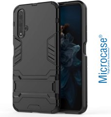 Microcase Huawei Honor 20 - Nova 5T Alfa Serisi Armor Standlı Perfect Koruma Kılıf - Siyah + Tempered Glass Cam Koruma